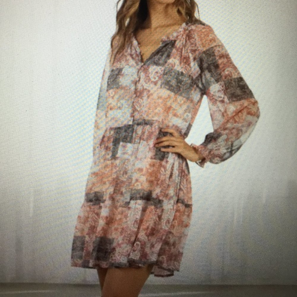 New with tags  patchwork design fall colors Bohemian  long sleeve mini dress